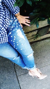 DIY Embellished Pearl Jeans High Angle 
