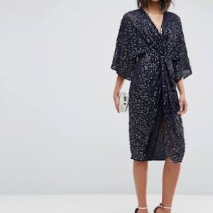 Sequin Kimono Midi Dress