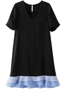 Sonya V-Neck Dress with Blue Plaid Peplum Dress