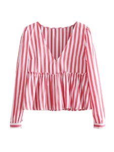 Goodnight Macaroon Review - Laila Striped Ruffled V Neck Blouse