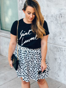 Recreating Pinterest Outfits - graphic tee and mini skirt, YSL dupe