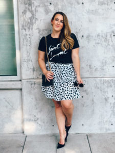Recreating Pinterest Outfits - graphic tee and mini skirt, designer dupe, YSL dupe