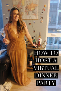 How to Host a Virtual Dinner Party, virtual dinner party, throw a virtual dinner party, virtual happy hour, confête, wedding event dresses, rehearsal dinner dress, engagement party dress