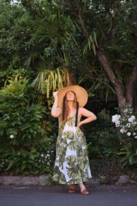 H&M Summer Clothing Haul, H&M clothing, palm print dress, best summer dresses 2020, h&m haul, straw hats, straw hat with ribbon tie