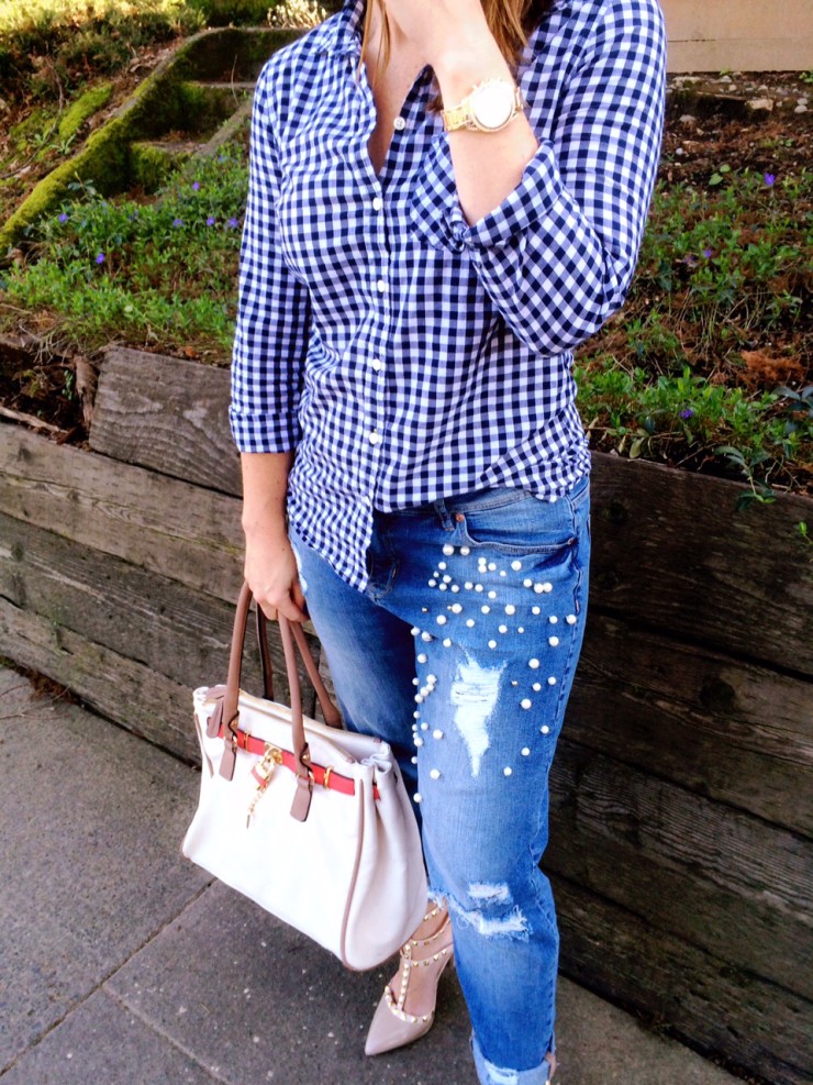 DIY Pearl Embellished Jeans Featured Image