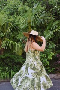 H&M Summer Clothing Haul, H&M clothing, palm print dress, best summer dresses 2020, h&m haul, straw hats, straw hat with ribbon tie